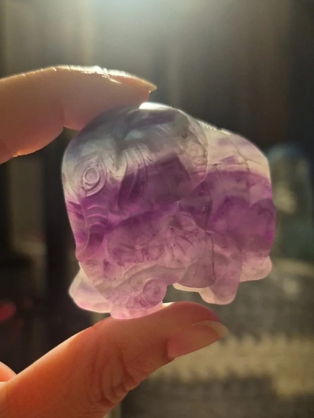 Handcarved Rainbow Flourite Mama And Baby Elephant